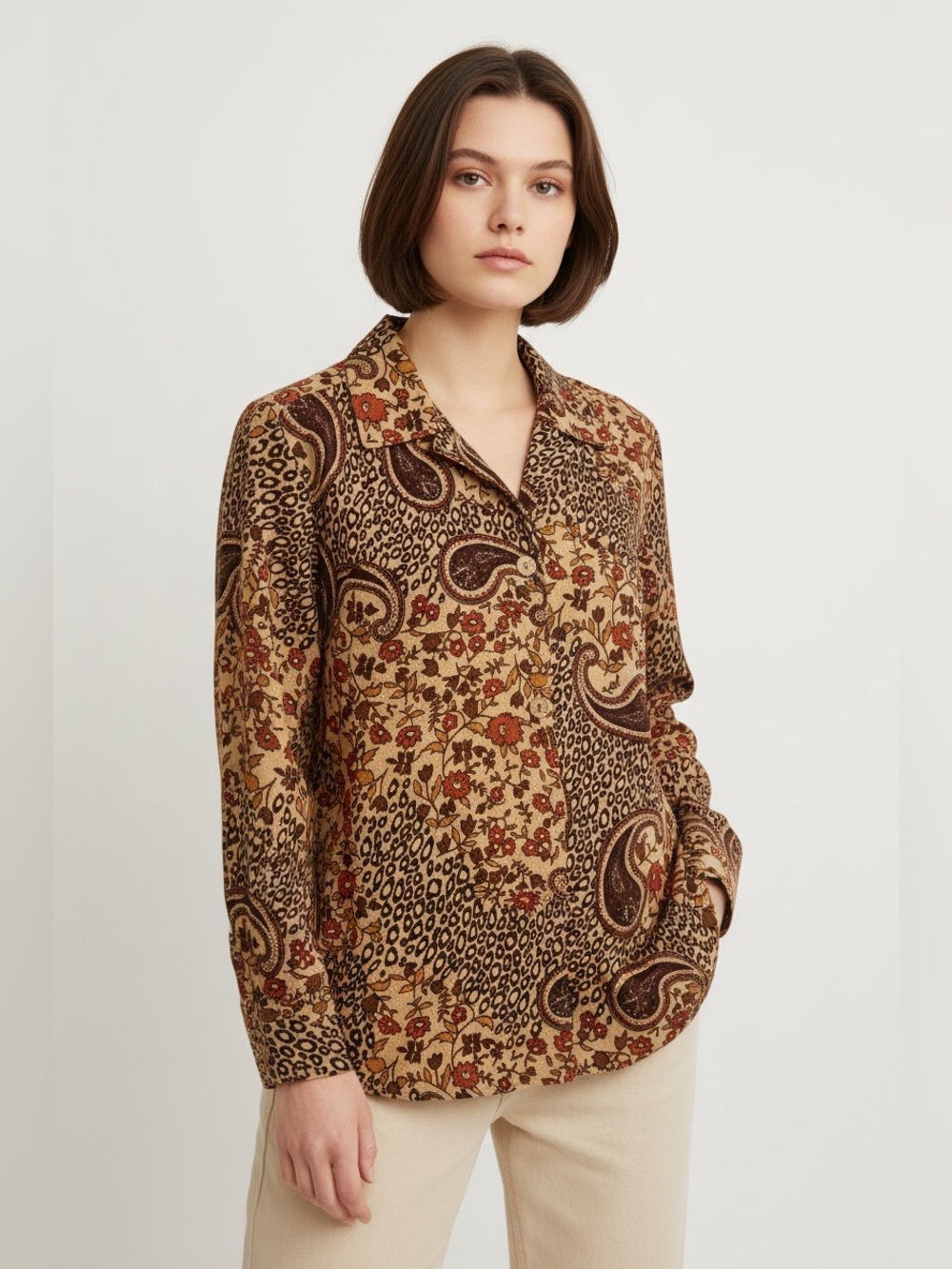 Vtg goodclothes Womens Fall Colors Brown Tan Orange Paisley Print Shacket Size L